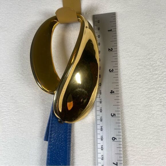 Alexis Kirk NY Paris London Blue Pebble Leather Belt W/Gold Abstract Buckle main image 4
